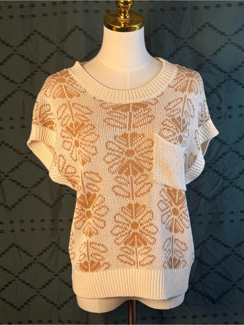 Blu Pepper Cream & Tan Floral Crewneck Tank Top